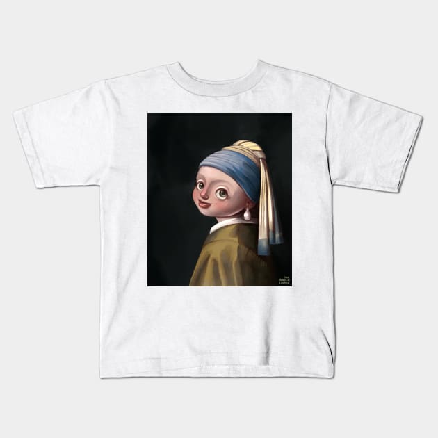 Cute Version of Girl with a Pearl Earring Masterpiece Art History Gift Kids T-Shirt by basselelkadi